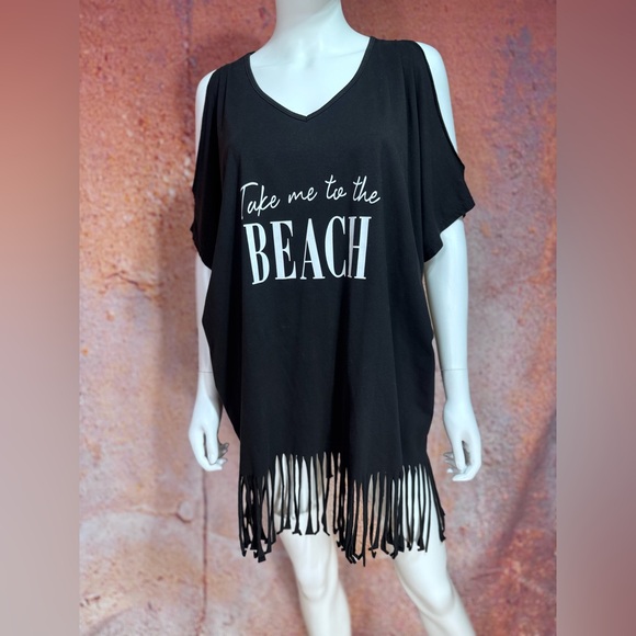 NWT Black Fringe Beach Cover-Up - Picture 3 of 3